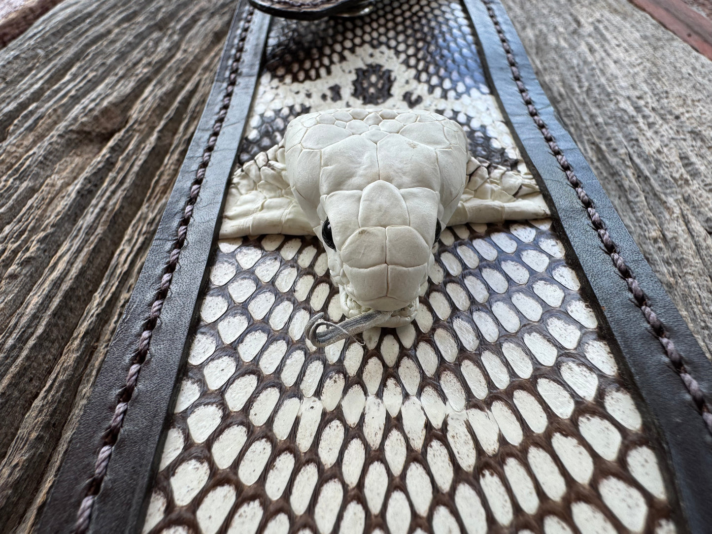 Randall Model 12-9 Bowie Sheath in Exotic Cobra with actual head by Treeman. White and Brown … my only 12-9.