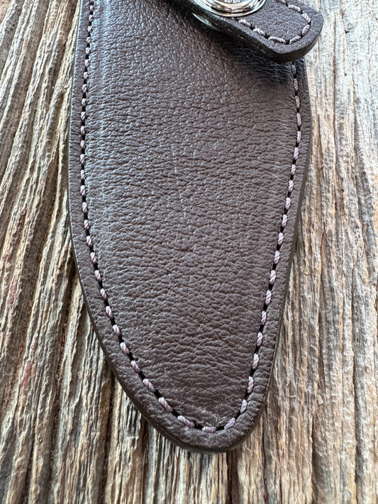Randall Model 19-5 Exotic Cape Buffalo Sheath in dark brown leather from Treeman.