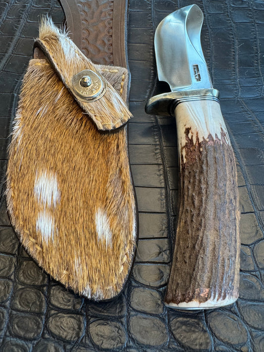 Randall Model Bowles Special Sheath in Exotic Axis Deer Hide from Treeman. Sheath only