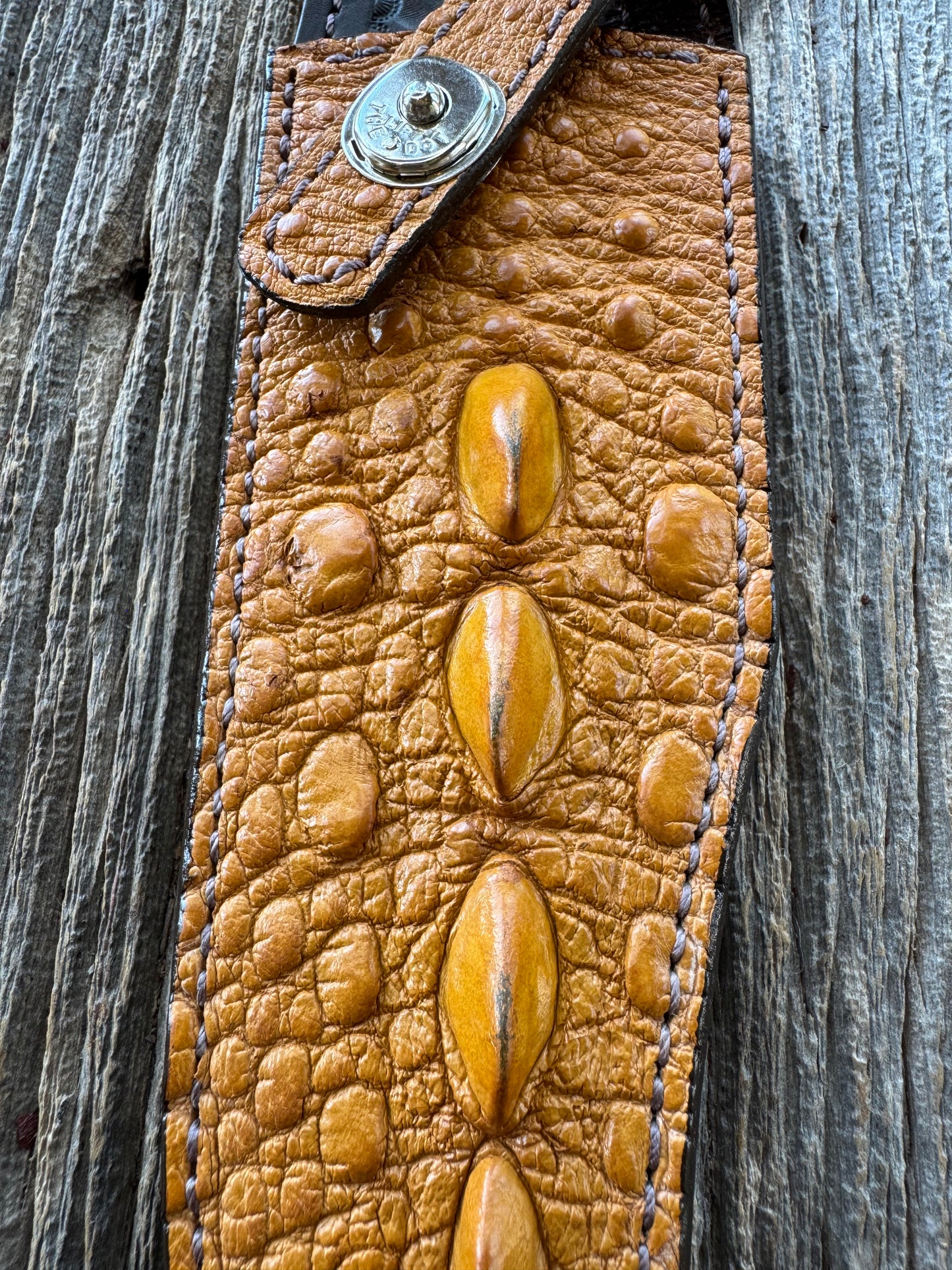 Randall Model 12-8 “Big Bear” Sheath in Exotic Arizona Tan Snapping Turtle by Treeman. Spiked Dragon tail portion of the turtle.