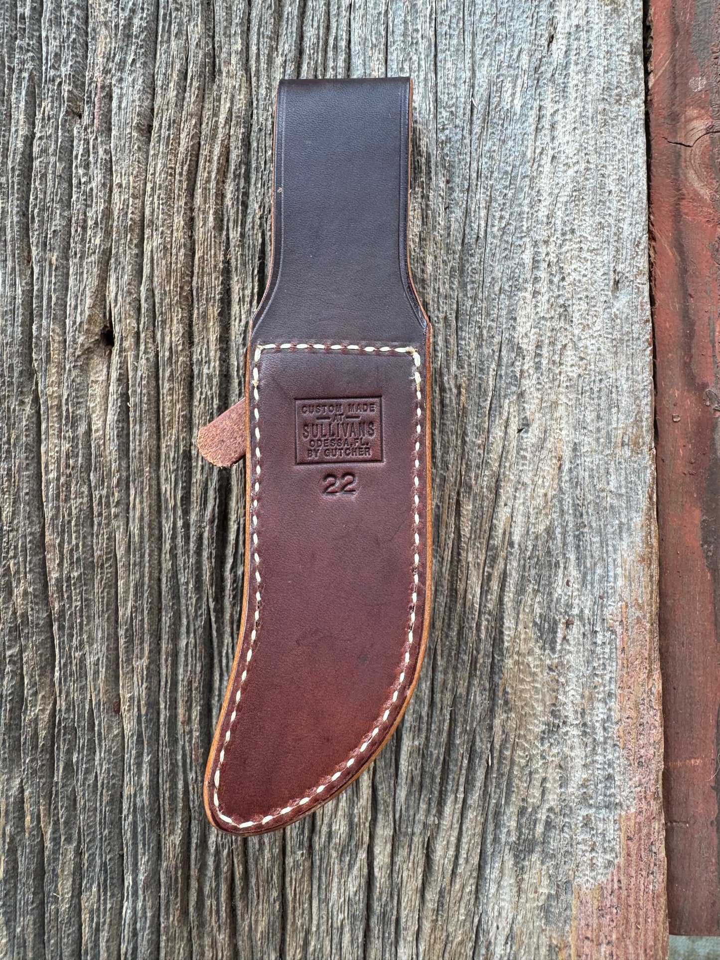 New Randall Sullivans by Gutcher Leather Knife Sheath Model 22 with sharpening stone.