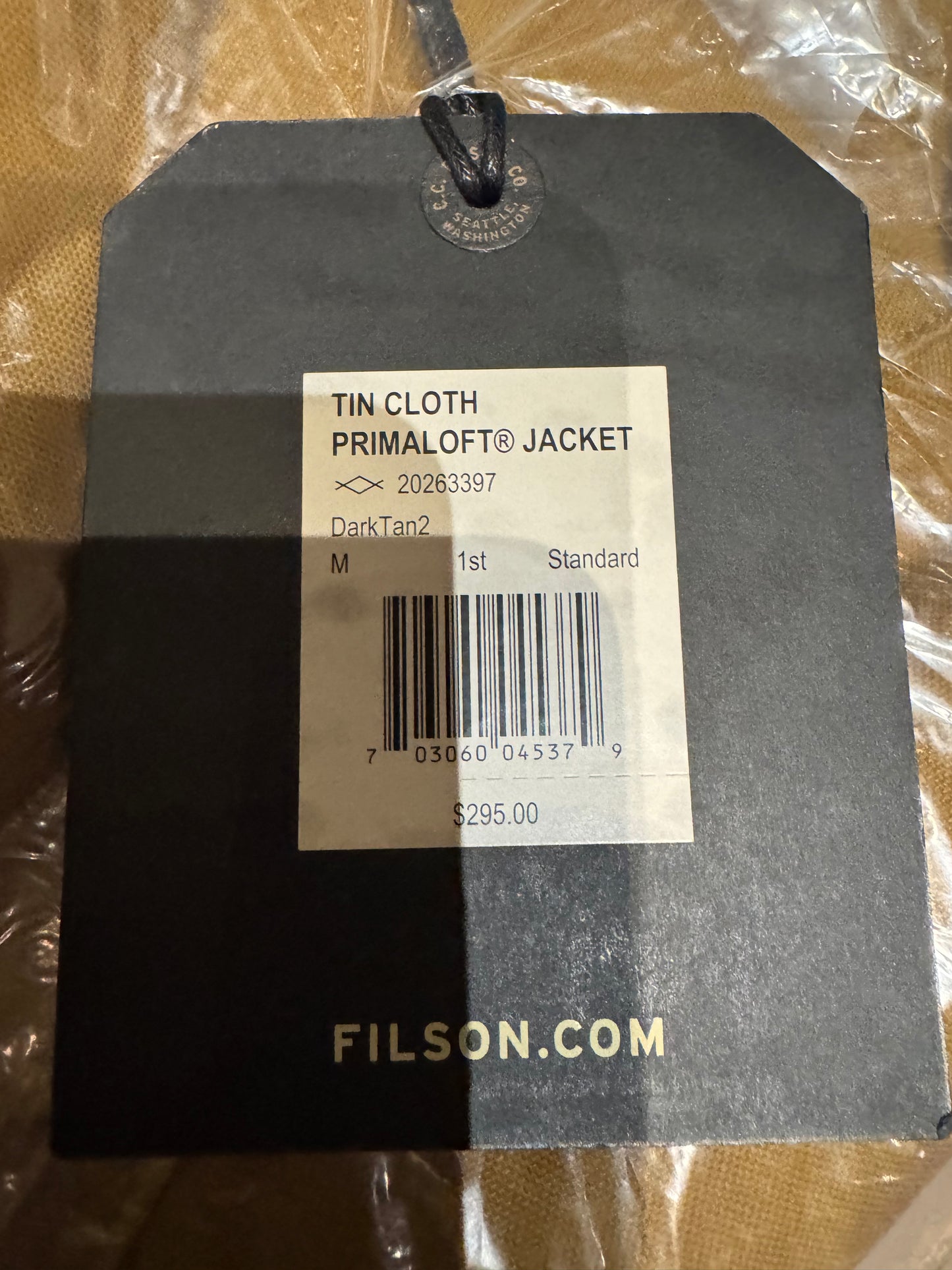 NWT Filson TIN CLOTH PRIMALOFT® JACKET DARK TAN Medium NWT