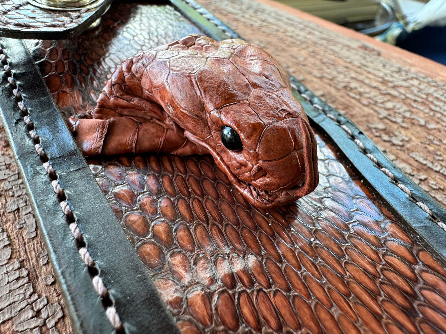 Randall Model 12-8 “Big Bear” Sheath in Exotic Cobra with actual head by Treeman.