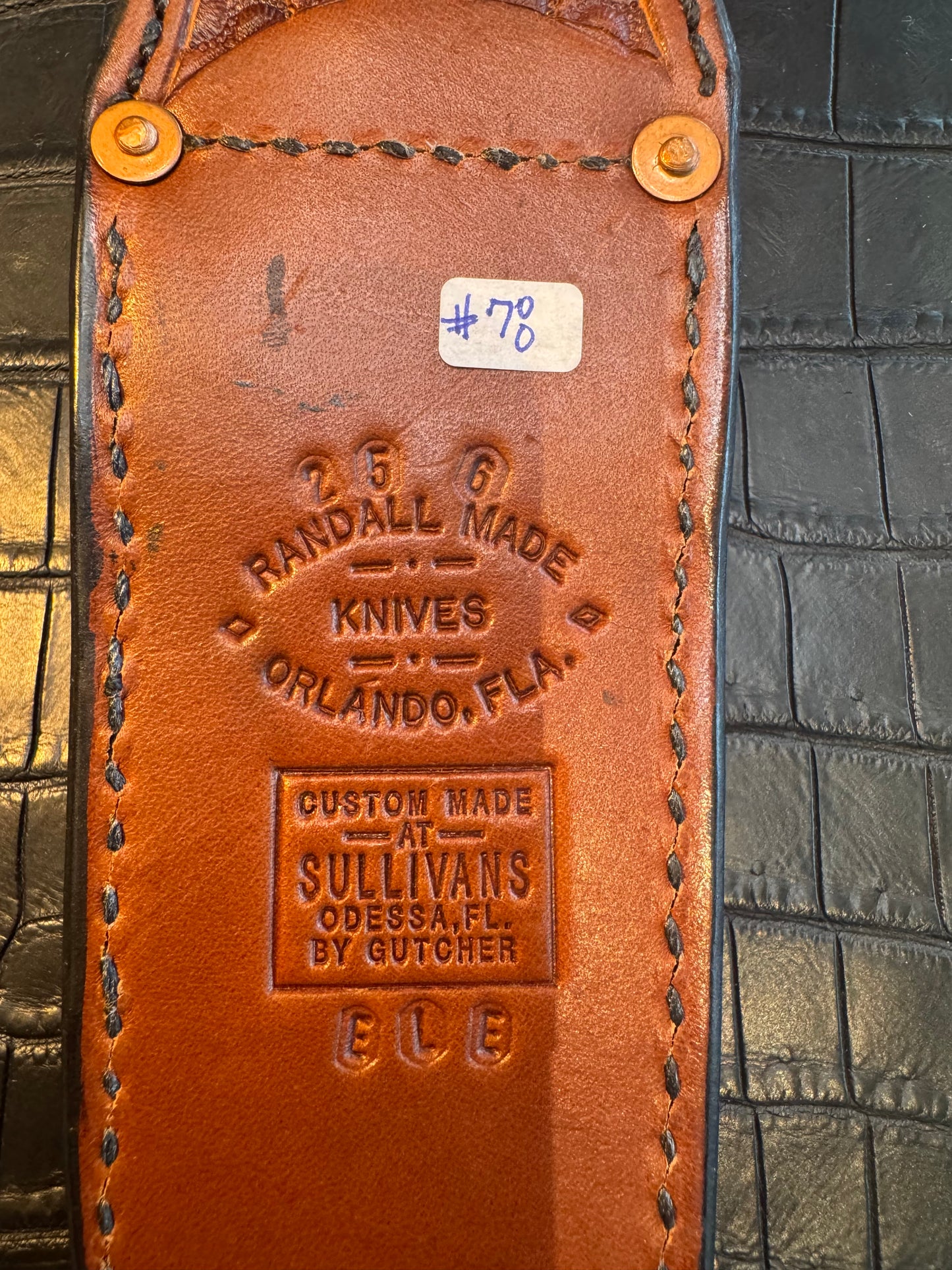 Randall Model 25-6 Sheath in Exotic Thick Brown Elephant Custom Made at Sullivan’s by Gutcher.