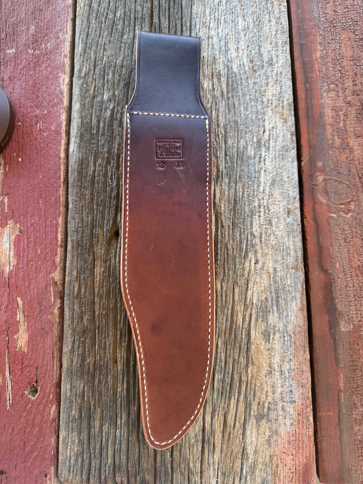 New Randall Sullivans by Gutcher Leather Knife Sheath for a Model 12-11 Smitty with Sharpening Stone.
