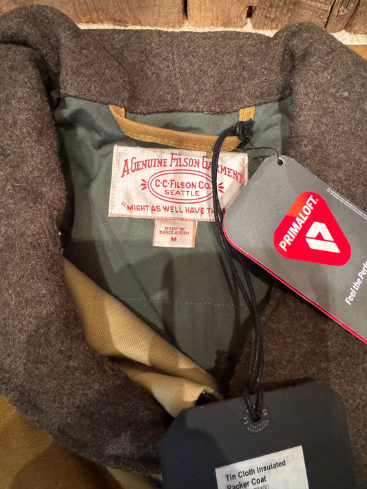 NWT FILSON TIN CLOTH INSULATED PACKER COAT DARK TAN Medium NWT 20263400