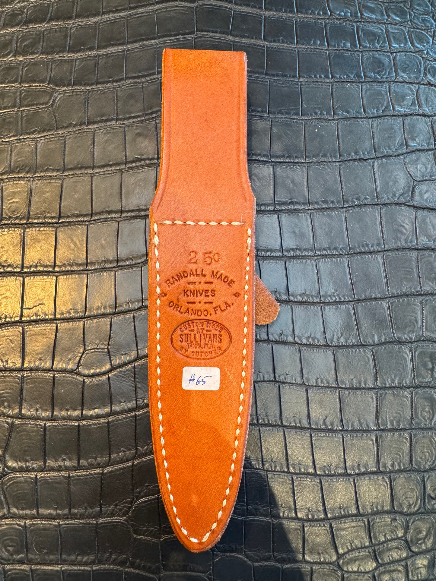 Randall Model 2-5C Sheath in Tan Leather made at Sullivans by Gutcher in Tampa Florida. Official sheath maker for Randall Knives.