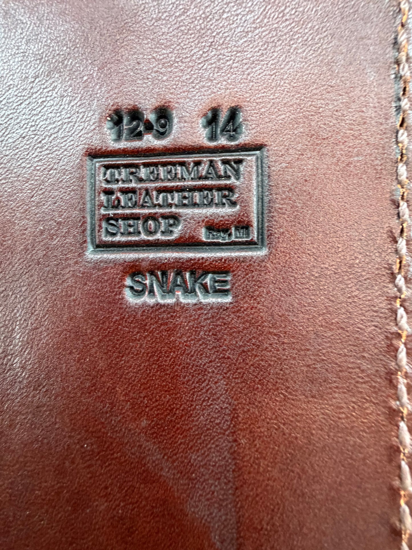 Randall Model 12-9 Sheath in Exotic West Texas Yellow Gopher Snake from Treeman Sheaths.