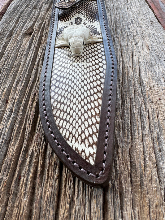 Randall Model 12-9 Bowie Sheath in Exotic Cobra with actual head by Treeman. White and Brown … my only 12-9.