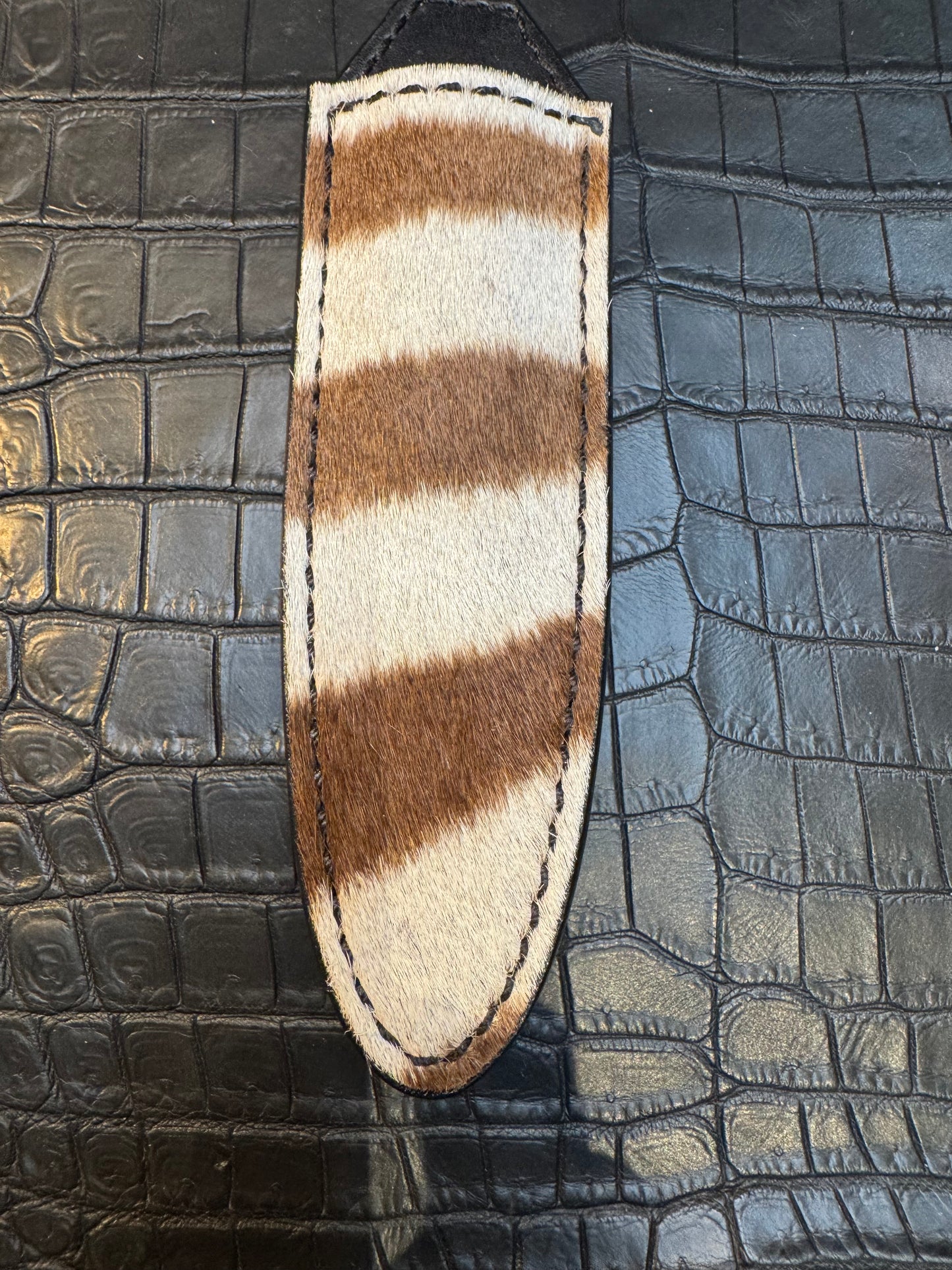 Randall Model 24 “Guardian” Sheath in Exotic Zebra by Treeman. (Sheath only)