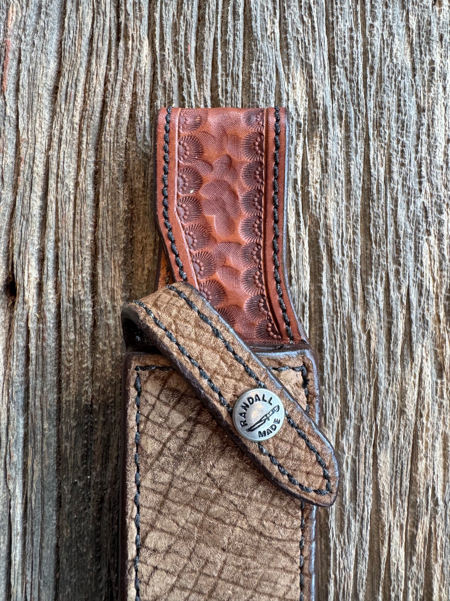 Rare Randall 5 inch Sheath in Exotic Hippo from Sullivans by Gutcher.