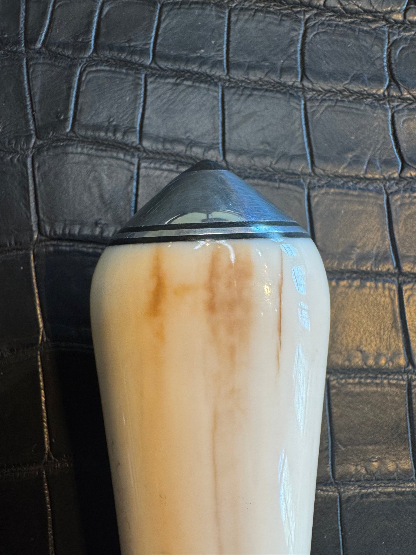 Randall Tom Clinton Dealer Special in a gorgeous piece of Creamy Fossil Walrus Ivory. Nickel Silver Hilt and Aluminum Flanged Butt cap.
