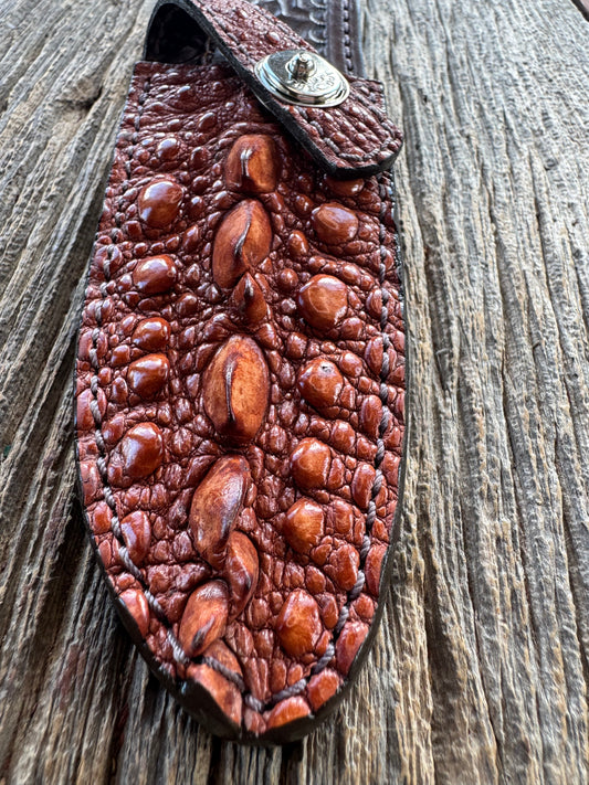 Randall Model 11-5 Sheath in Exotic Light Brown Snapping Turtle by Treeman. Spiked Dragon tail portion of the turtle.