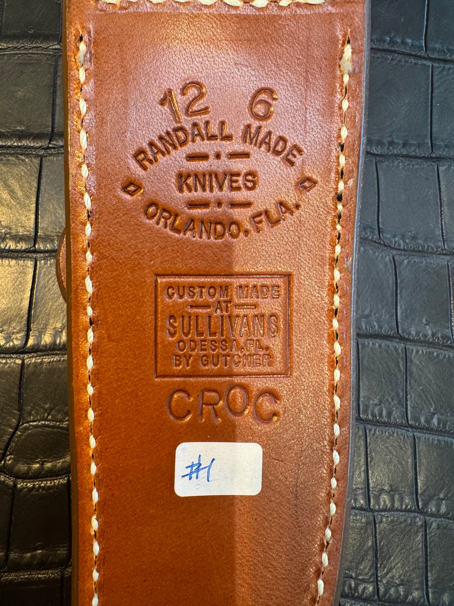 New Randall Model 12-6 Sheath in Exotic Brown Crocodile Custom Made at Sullivan’s by Gutcher.