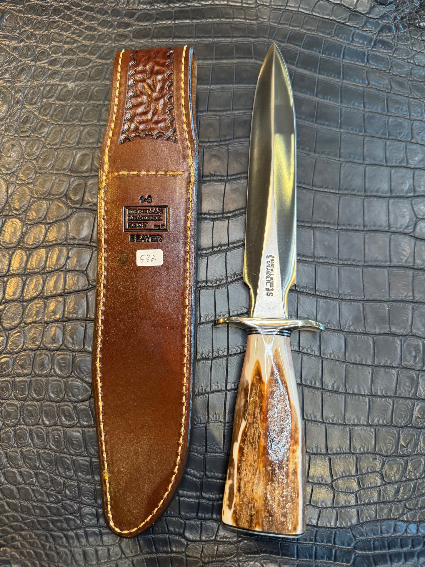 Randall Model 1-8 Sheath Straight Hilt in Exotic Beaver Tail by Treeman. (Sheath only)