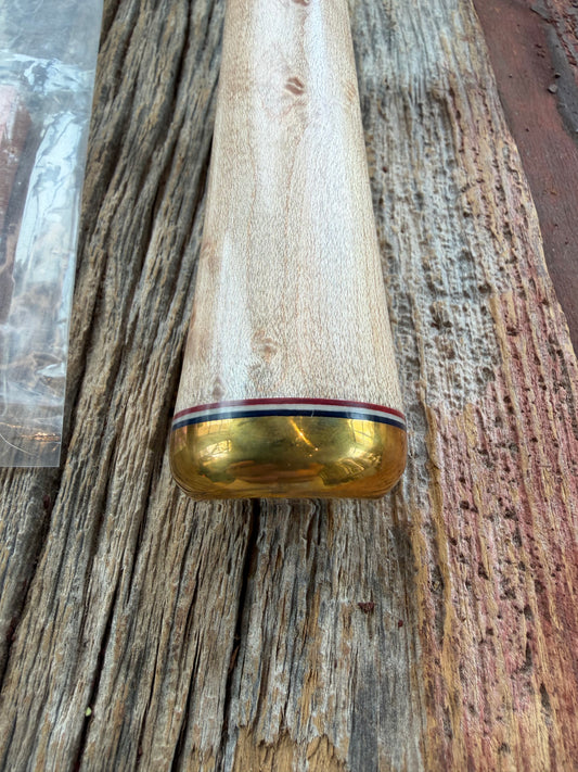 New Paper Randall Made Knife Model 12-8 supplied Maple handle, carbon blade, brass hilt and rounded butt cap. Red white and blue spacers