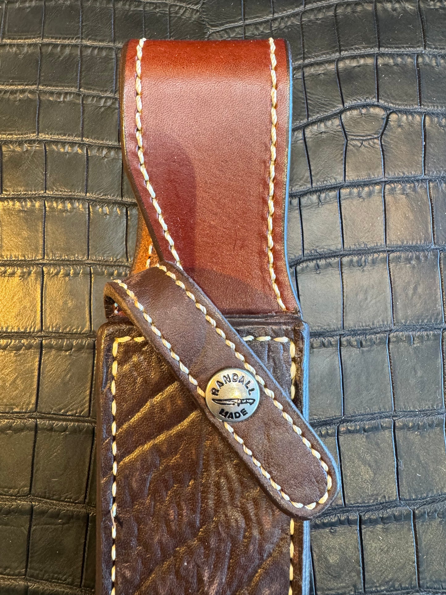 Randall Model 12-6 Exotic Cape Buffalo Brown Sheath from Sullivans by Gutcher.