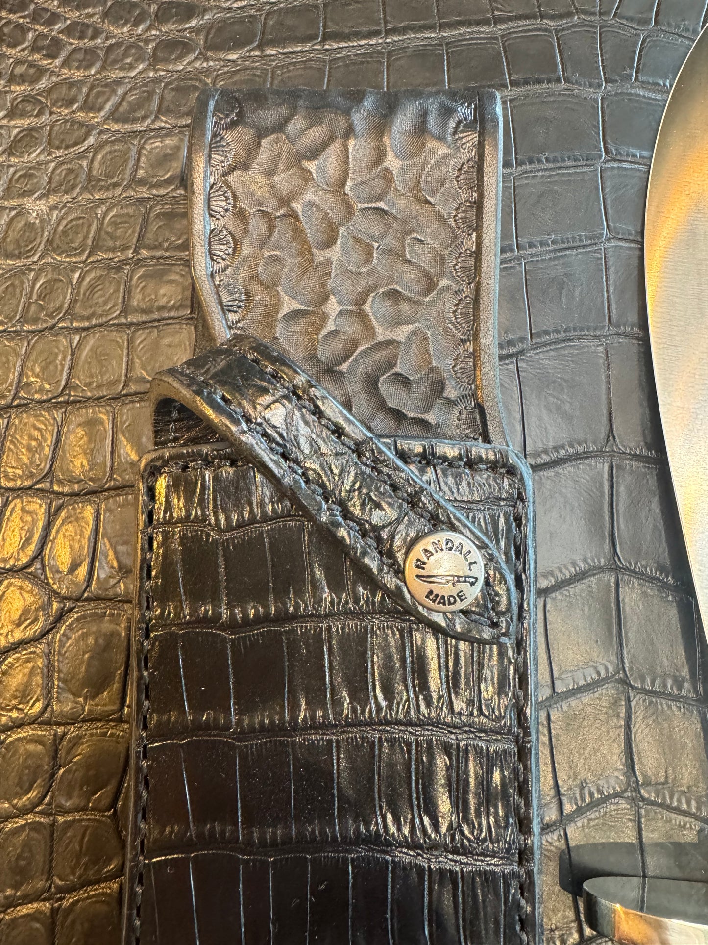 Randall Model 12-8 “Big Bear” Exotic Black Crocodile Sheath from Sullivans by Gutcher