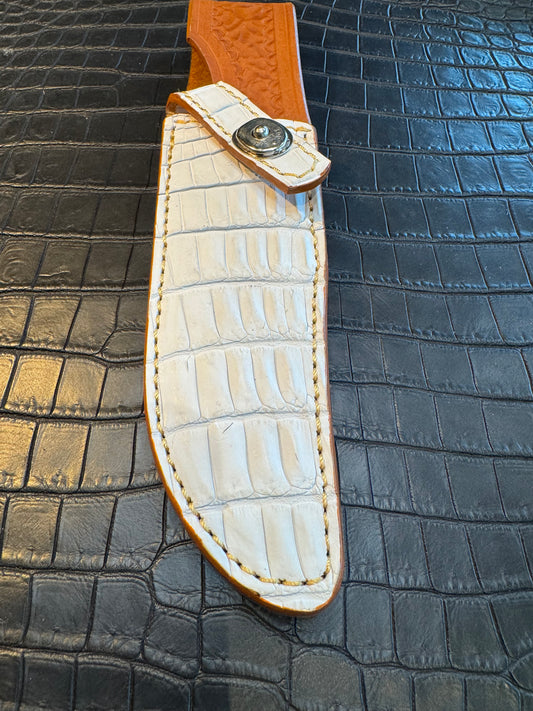 Randall Model 12-6 “Little Bear” in Exotic Sheath in White Crocodile by Treeman.