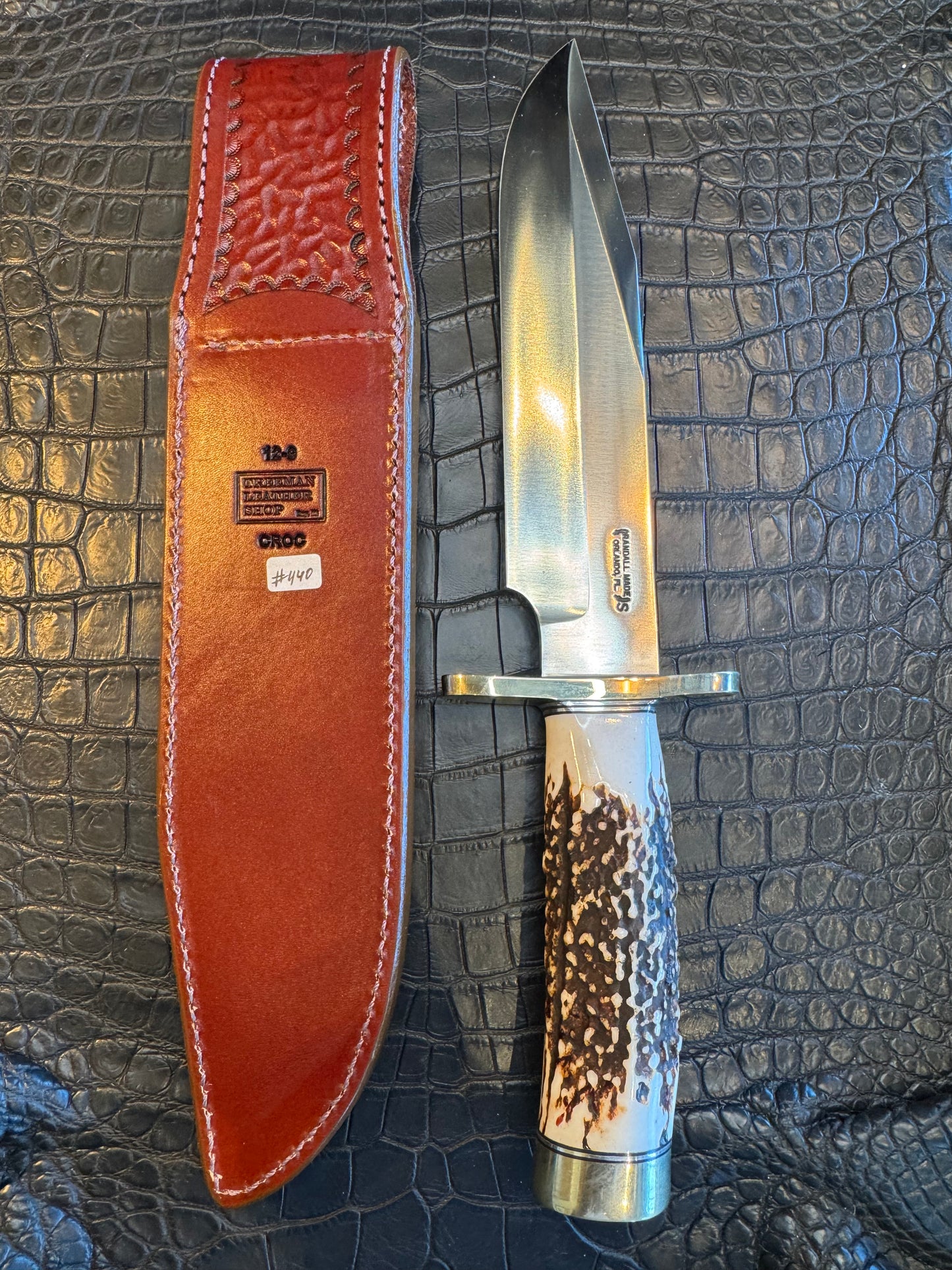 Randall Model 12-9/14 Grind Sheath in Exotic Brown Crocodile by Treeman. (Sheath only)