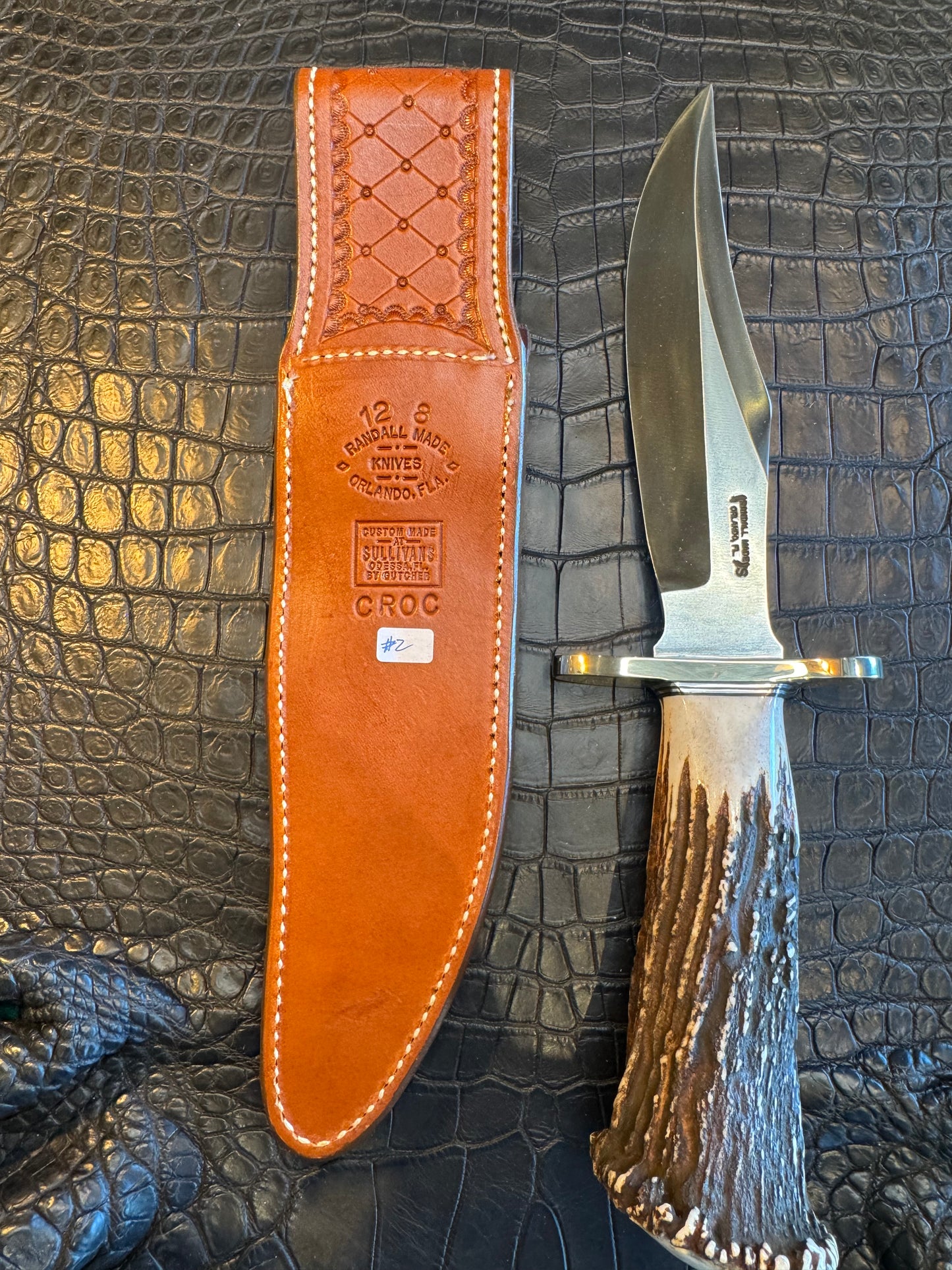 Randall Model 12-8 “Big Bear” Exotic Brown Crocodile Sheath from Sullivans by Gutcher