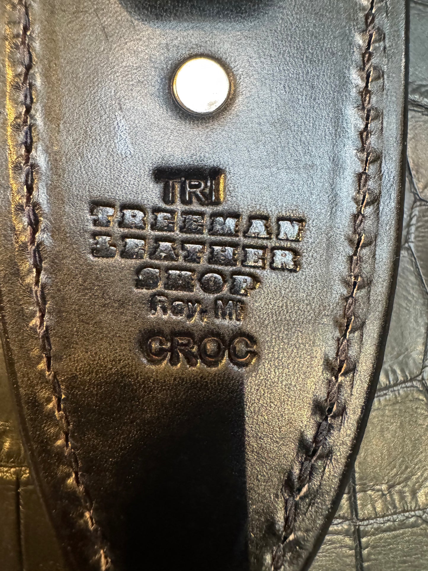 Randall Model Tri Athlete Sheath with Scales Added in Exotic Black Hornback Crocodile (Skull) by Treeman. (Sheath only)