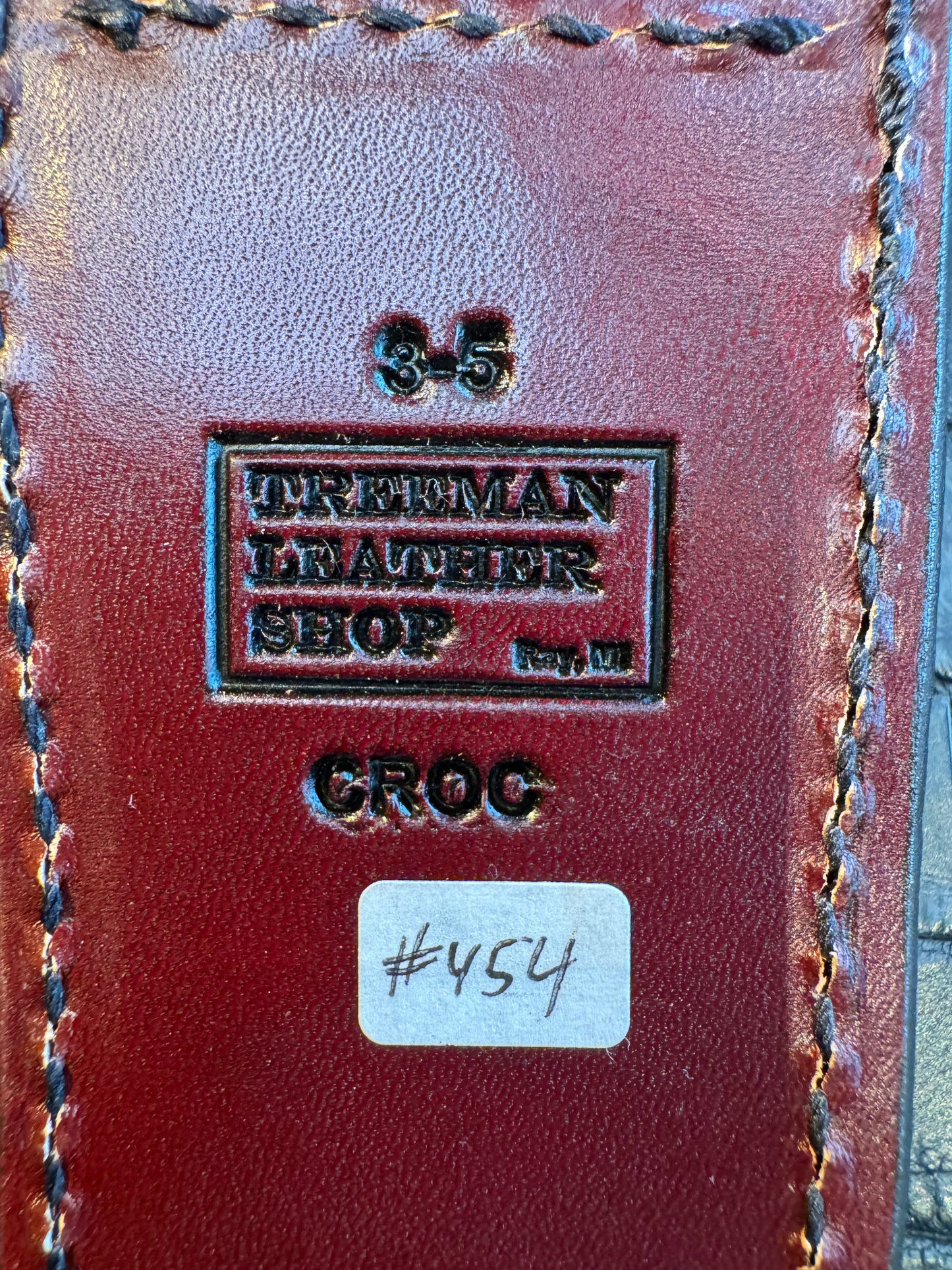 Randall Model 3-5 Exotic Sheath in Army Green Crocodile by Treeman.