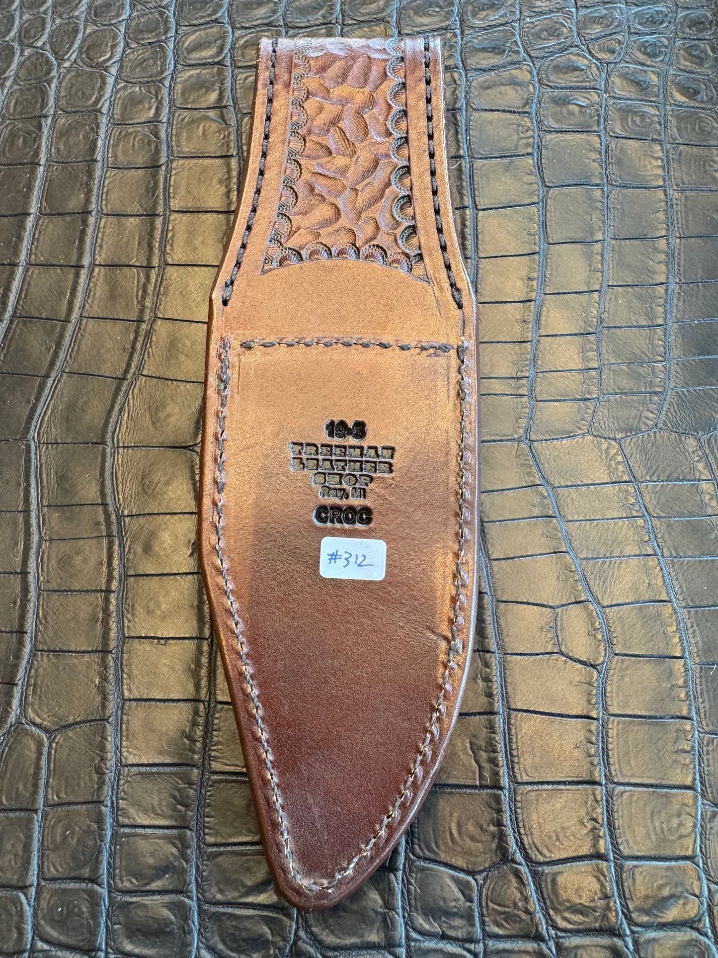 Randall Model 19-5 Exotic Army Green Crocodile Sheath from Treeman.