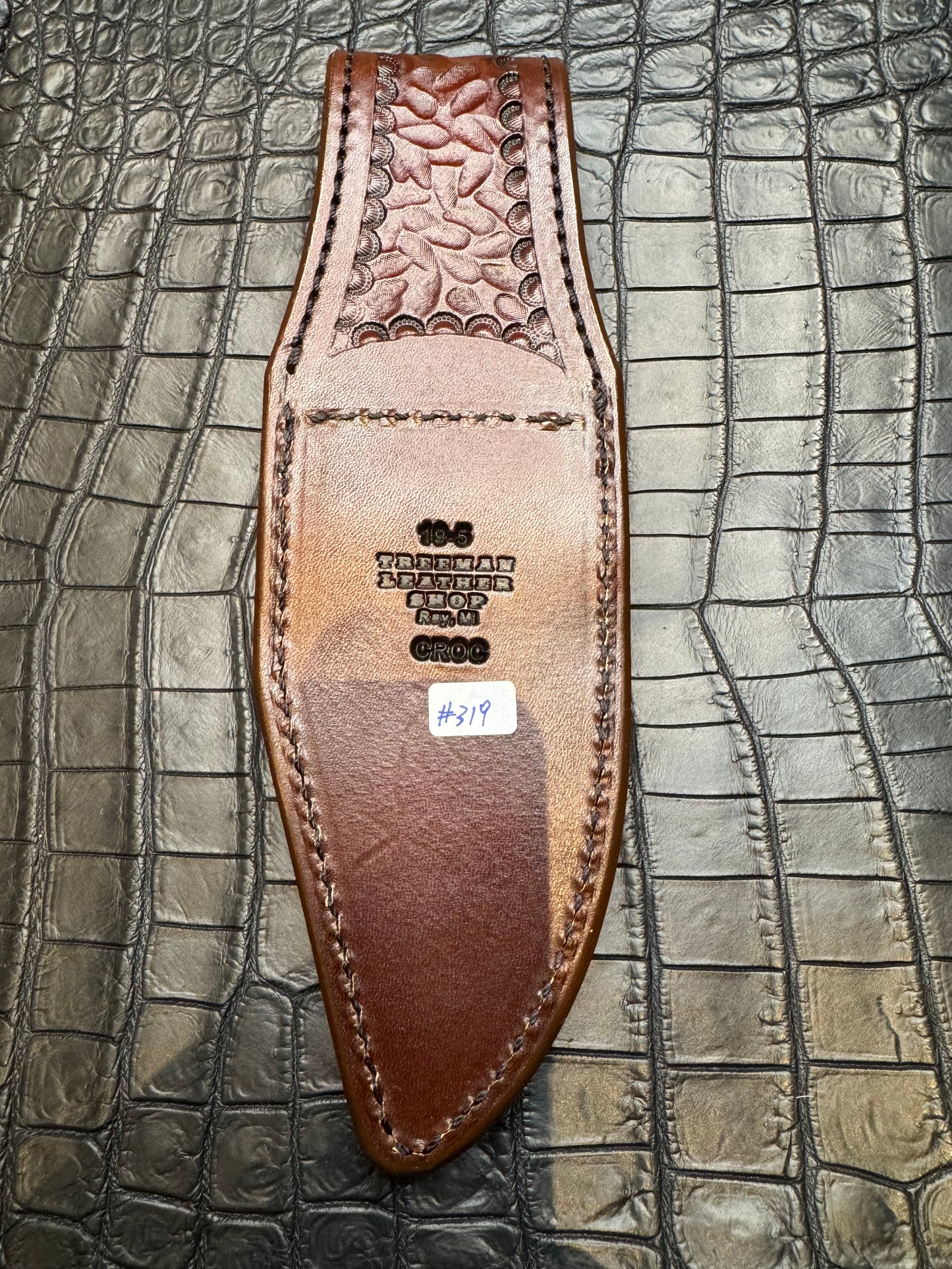 Randall Model 19-5 Exotic Army Green Crocodile Sheath from Treeman.