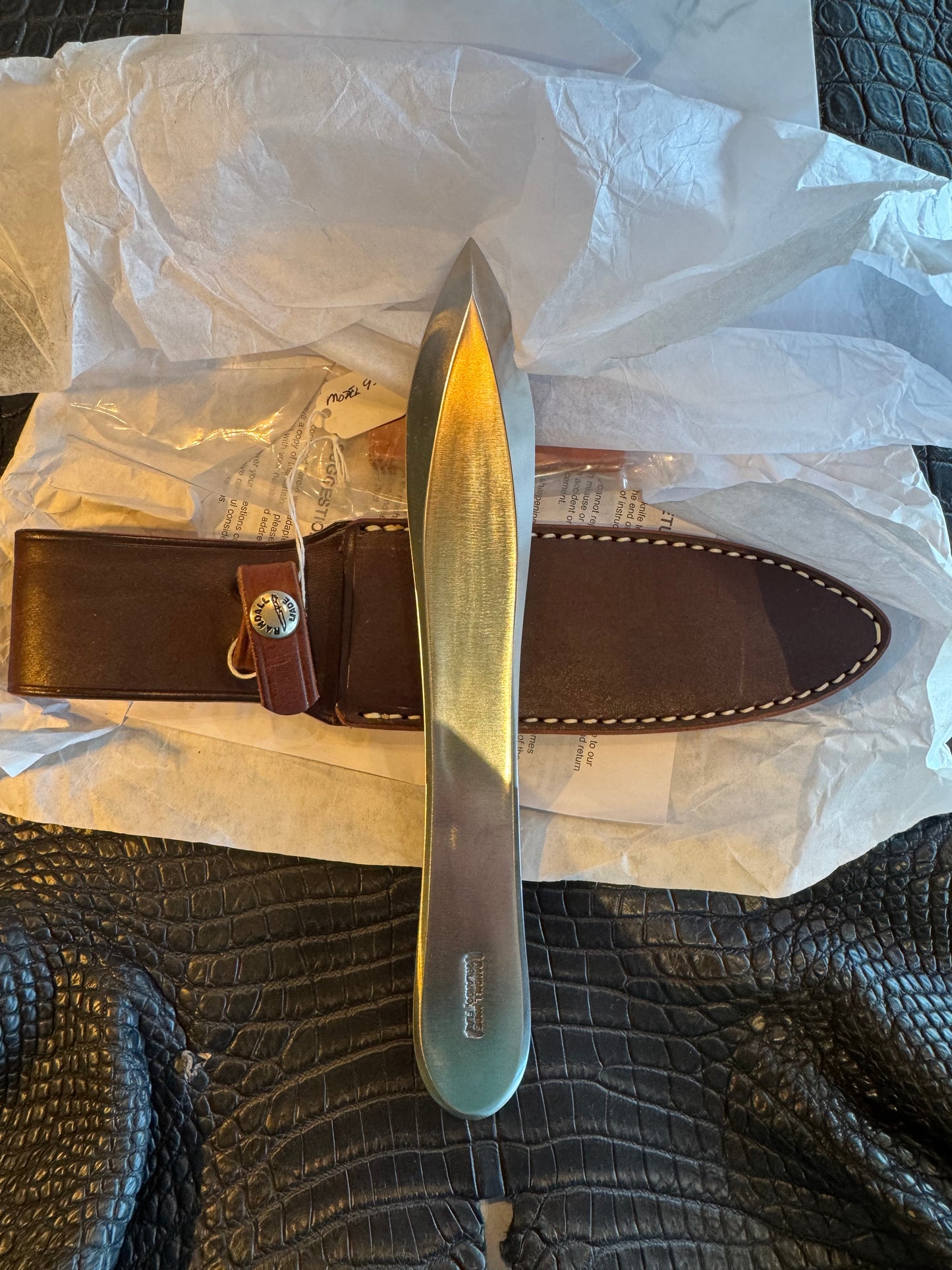 New in Paper Randall Knives Model 9-10 Pro Thrower with Original Leather Sheath