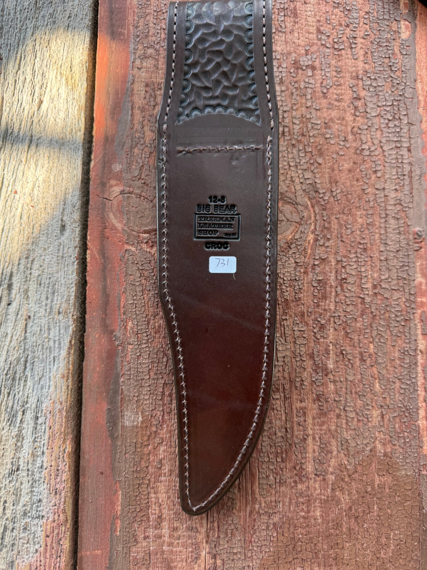 Randall Model 12-8 “Big Bear” Sheath in Exotic Army Green Crocodile Anus by Treeman.