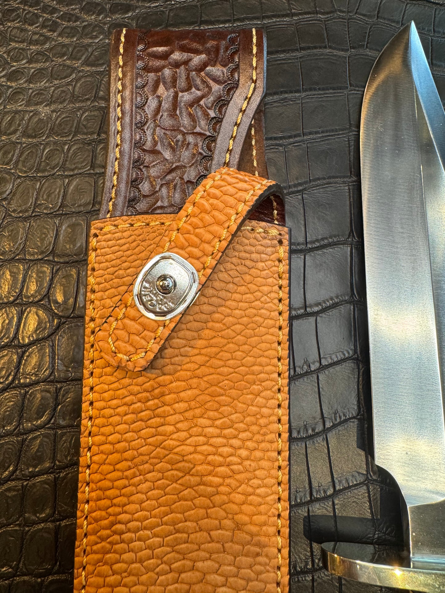 Randall Model 12-9 Clip Point Sheath in Exotic Beaver Tail by Treeman. (Sheath only)