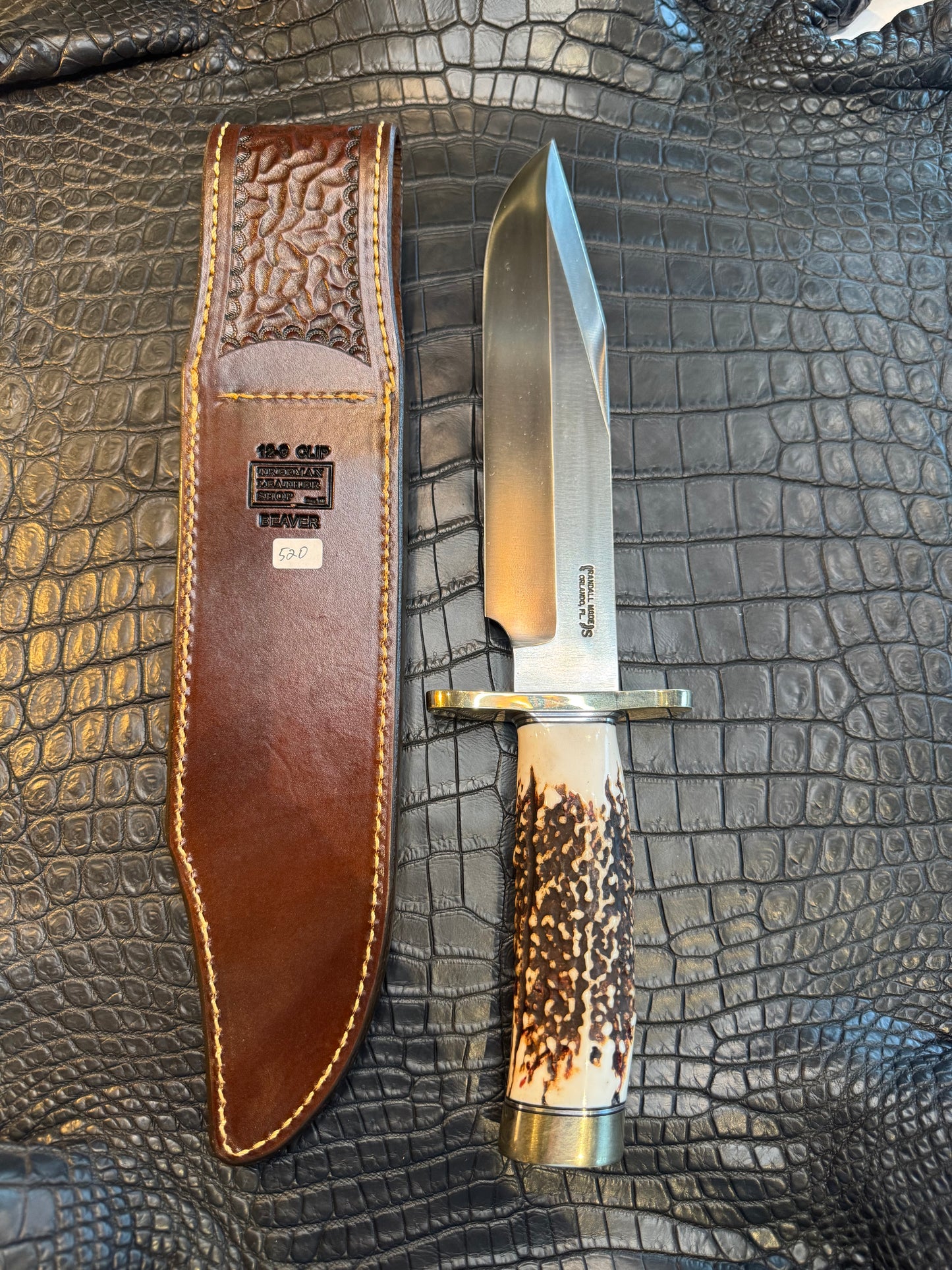 Randall Model 12-9 Clip Point Sheath in Exotic Beaver Tail by Treeman. (Sheath only)