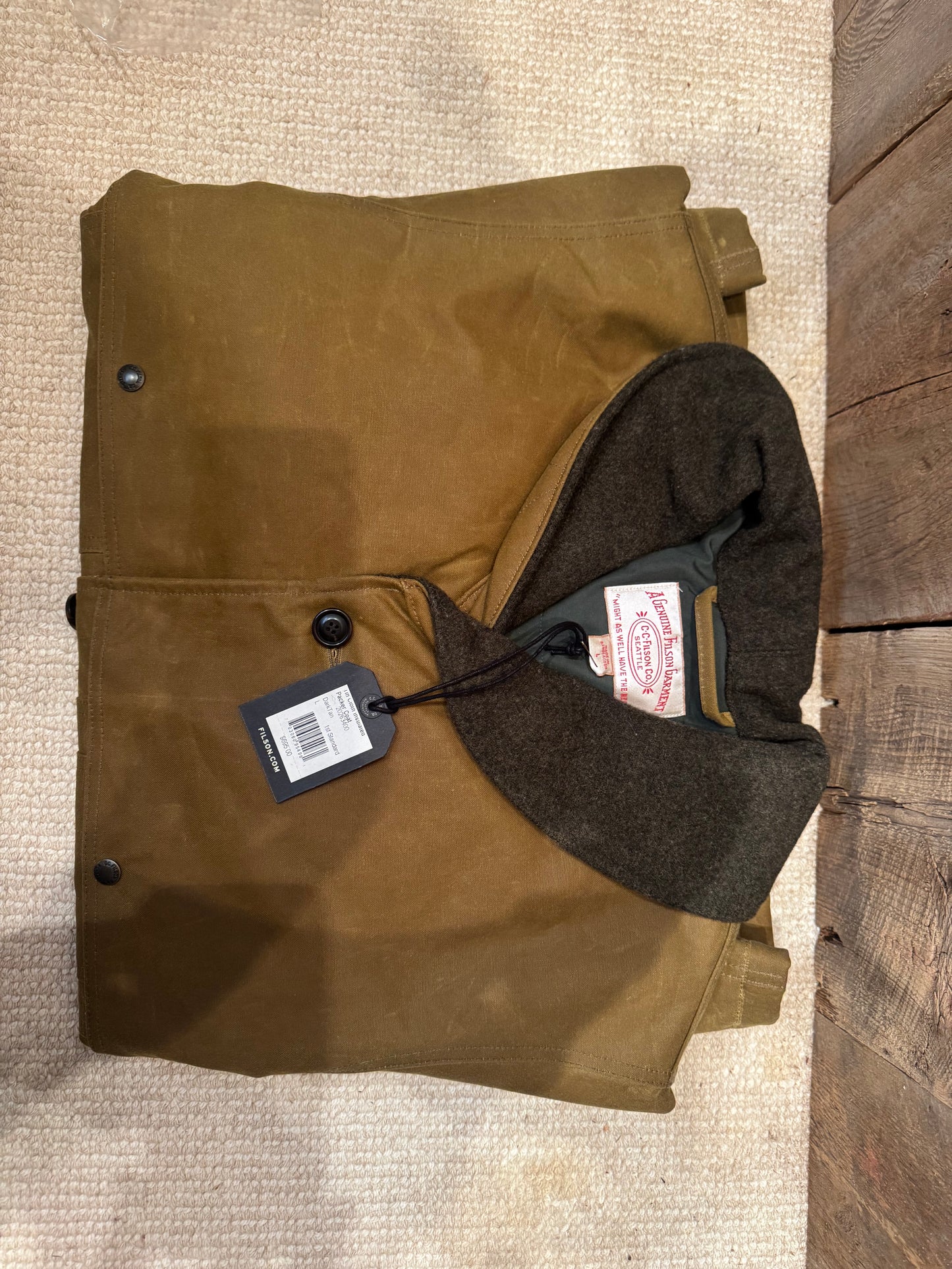 NWT FILSON TIN CLOTH INSULATED PACKER COAT DARK TAN LARGE NWT 20263400