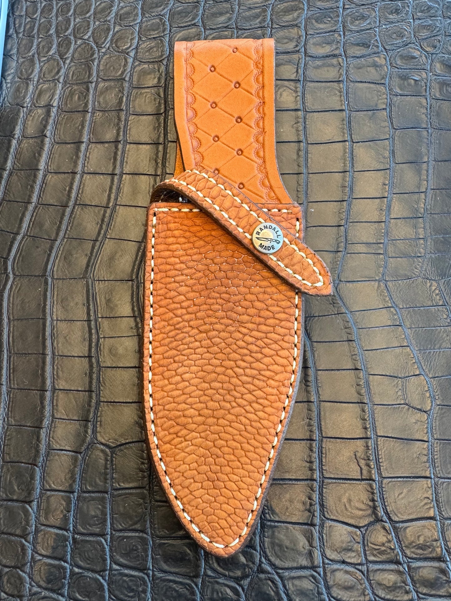 Randall Model 19-5 Exotic Tan Beaver Sheath from Sullivans by Gutcher.