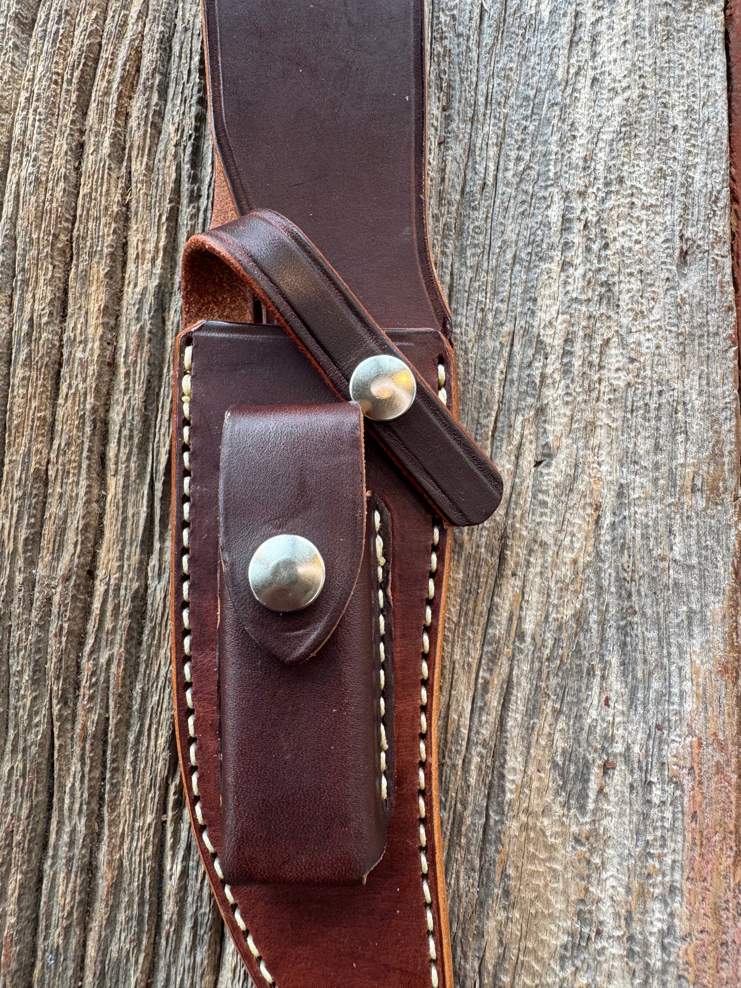 New Randall Sullivans by Gutcher Leather Knife Sheath Model 27 with sharpening stone.