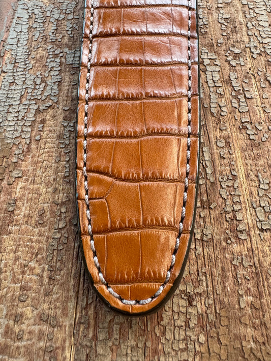 Randall Model “Gambler” 5 Inch Sheath in Exotic Honey Crocodile by Treeman. (Sheath only)