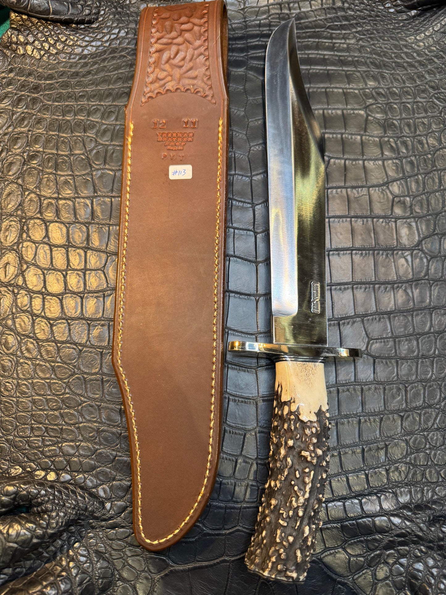 Randall Model Confederate Sheath in Exotic Brown and Black Python skin from Treeman. Sheath only.