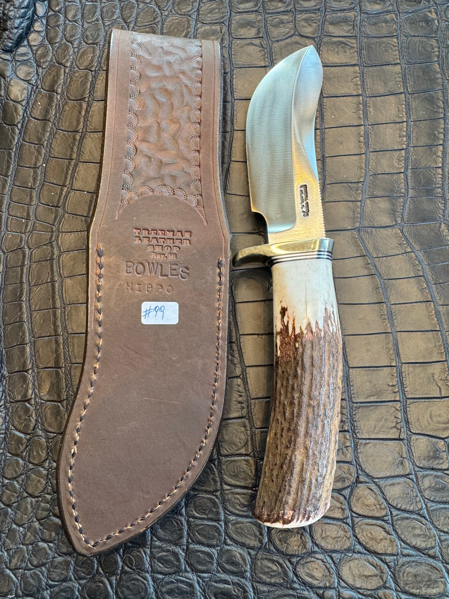 Randall Model Bowles Special Sheath in Exotic Grey Hippo Skin from Treeman. Sheath only