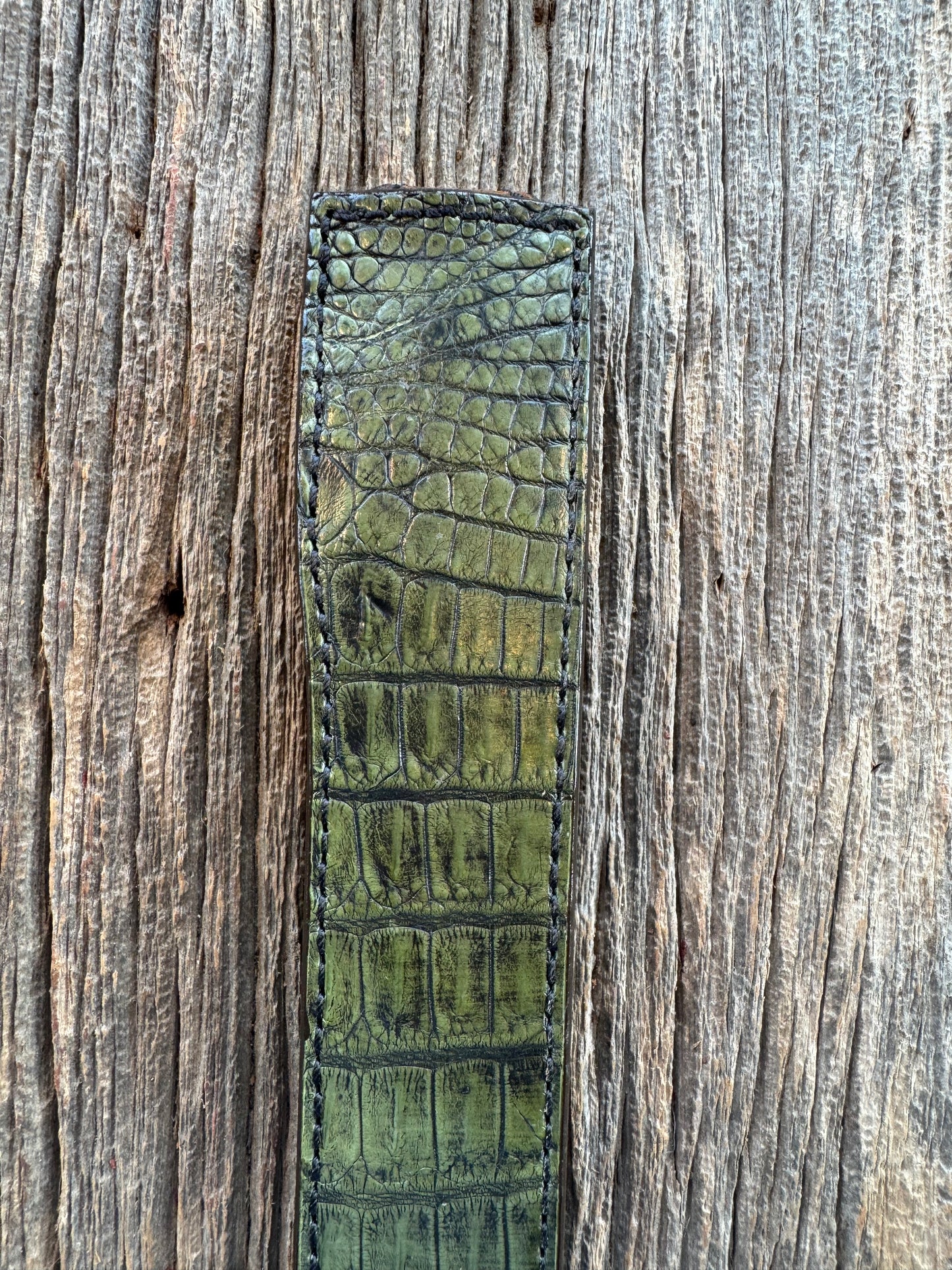 Randall Model 10-7 Fisherman Exotic Sheath in Army Green Crocodile by Treeman.