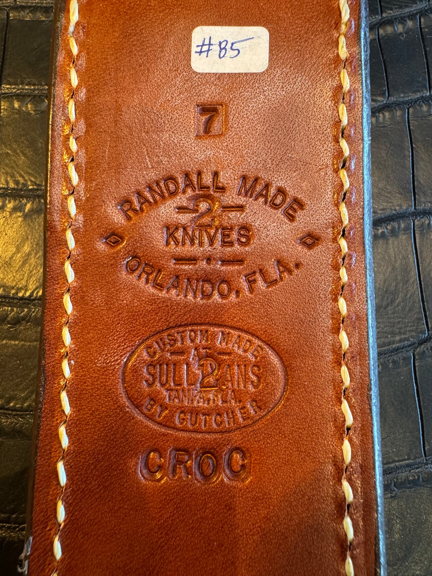 Randall Model 1-7 Exotic Yellow Crocodile Sheath from Sullivans by Gutcher.