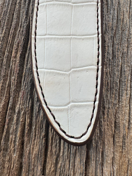 New Randall Model 1-8 or 2-8 Sheath in Exotic white Natural Croc with full leather belt loop. Custom Made at Sullivan’s by Gutcher.