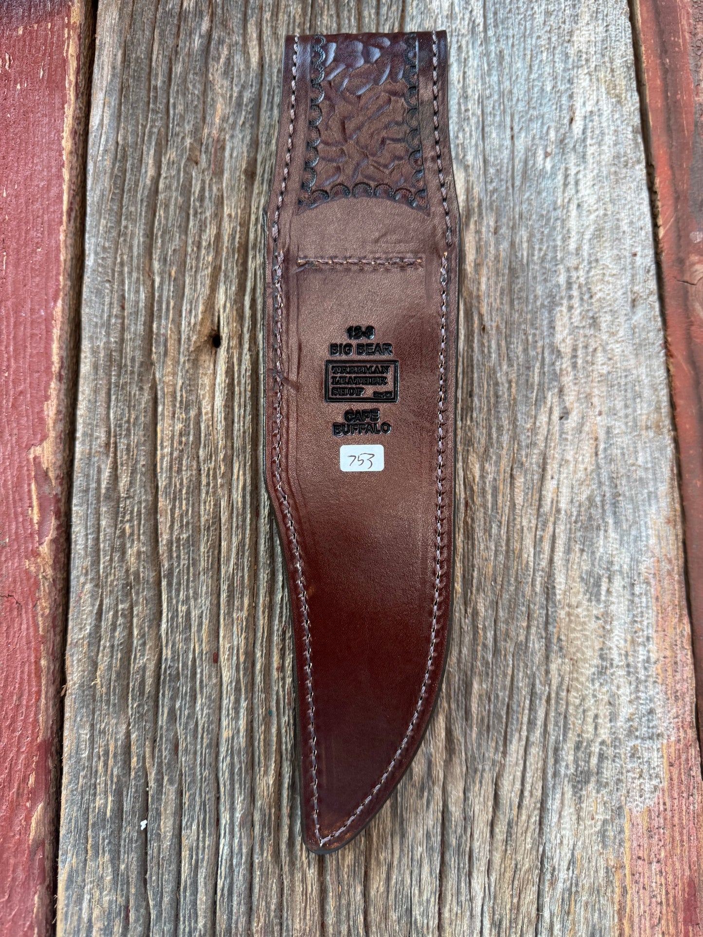 Randall Model 12-8 Big Bear Sheath in Exotic Cape Buffalo in Dark Brown Leather from Treeman.