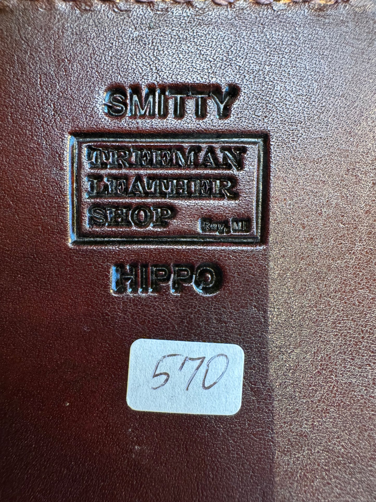 Randall Model 12-11 Smithsonian “Smitty” in Chocolate Hippo, forward curved hilt, Canteen Snap, full brass stamping and stitching.