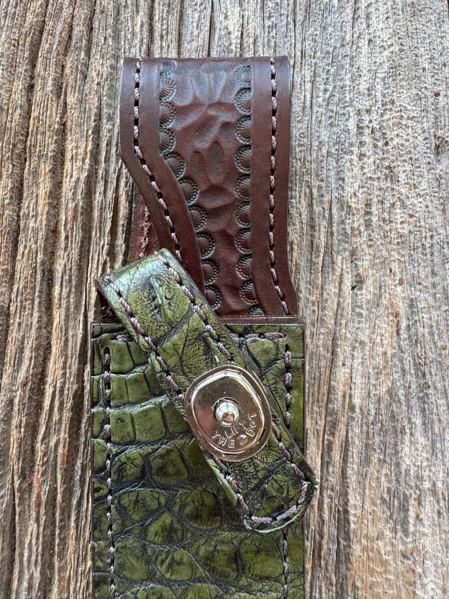 Randall Model 23 Sheath in Exotic Army Green Crocodile from Treeman.