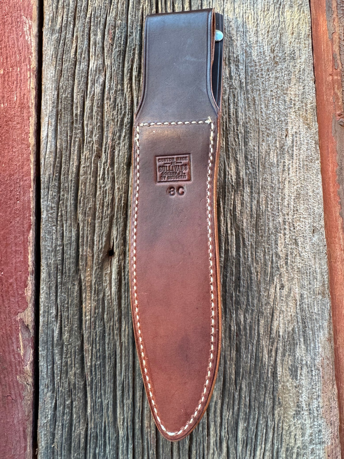 New Randall Sullivans by Gutcher Leather Knife Sheath for a Dealer Special Model 12-8C Small Sasquatch with Sharpening Stone.