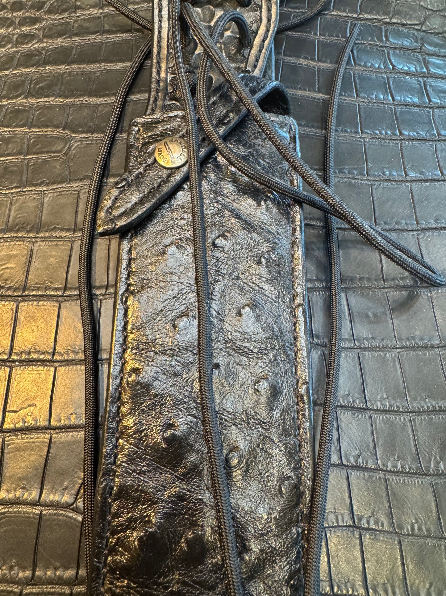 Randall Model 12-9C Sheath in Exotic Ostrich Custom Made at Sullivan’s by Gutcher.