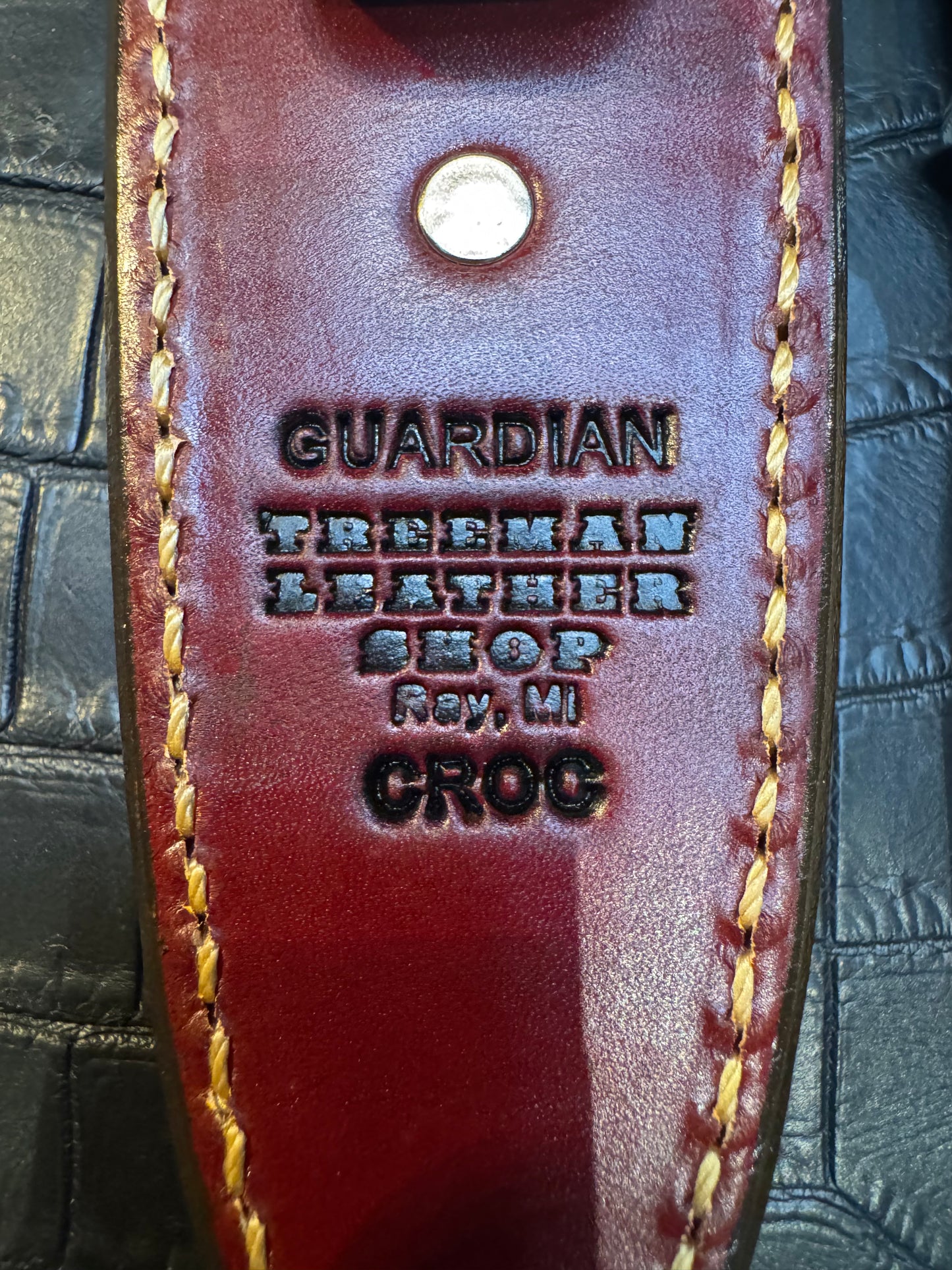 Randall Model 24 “Guardian” Sheath in Exotic Brown Crocodile by Treeman. (Sheath only)