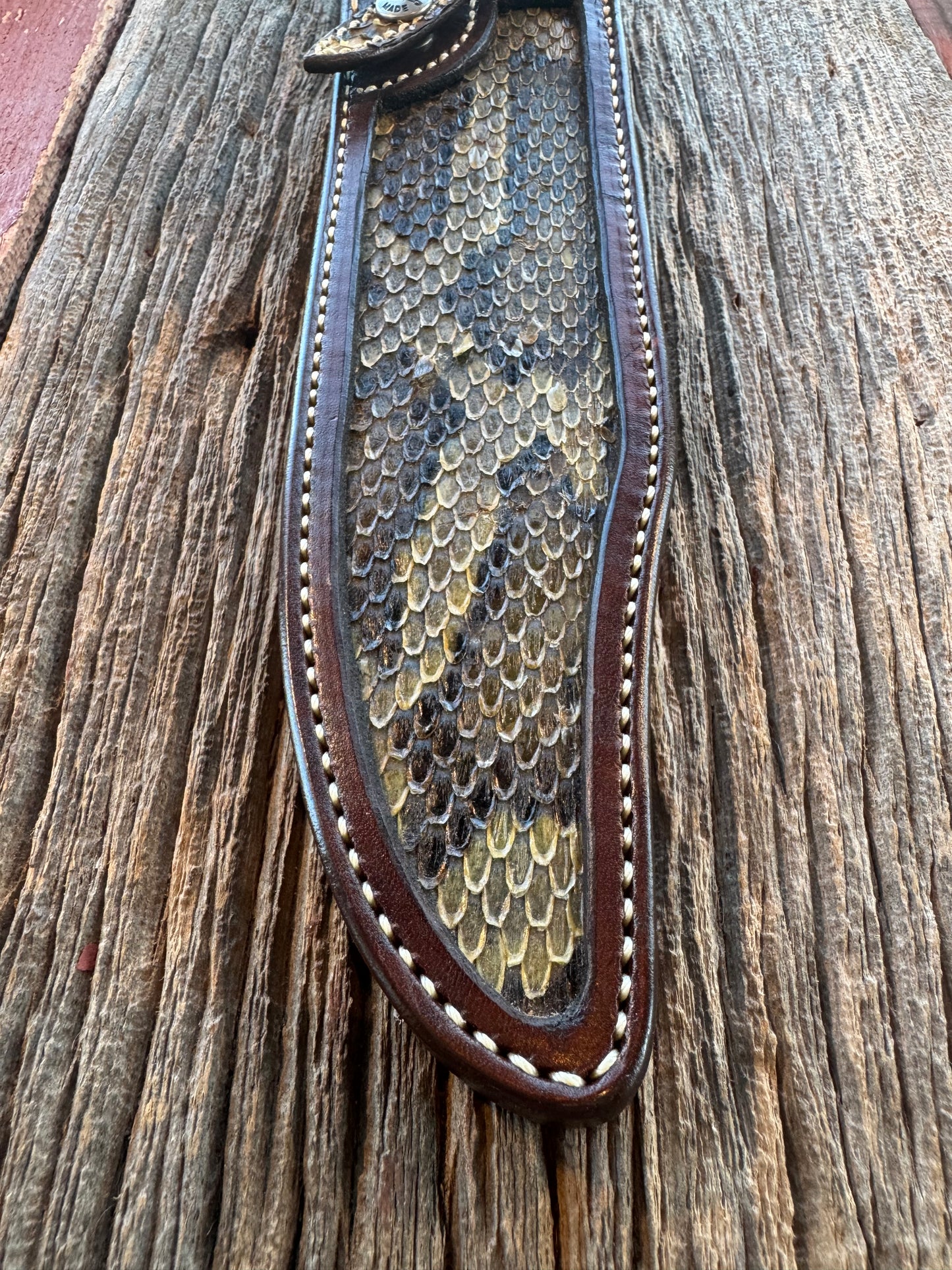 New Randall Model 12-9 Bowie in Exotic Brown Scale Python inlay (very rare) Custom Made at Sullivan’s by Gutcher.