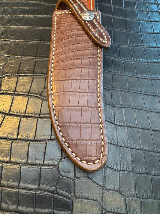 New Randall Model 12-6 Sheath in Exotic Brown Crocodile Custom Made at Sullivan’s by Gutcher.